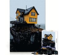 Puzzle Adulte Maison Jaune sur Une Falaise 1000 pièces Développe l'esprit d'analyse Relaxation et Assemblage précis Cadeau d'hiver (50x75cm)