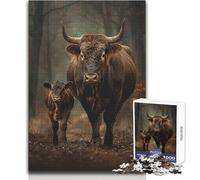 Puzzle Adulte Mère et bébé bœuf 1000 pièces - Jeu de réflexion et d'apprentissage - Idée Cadeau Originale - Dimensions:50x75cm