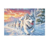 Puzzle Adulte Meute de huskys Montagne enneigée Forêt Faune Sauvage Nature Sauvage 1000 Pièces De Qualité Captivant Amusant Et Engageant Parfait pour Loisirs en Famille （75x50cm）