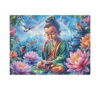 Puzzle Adulte Moine en méditation Fleur de Lotus Spirituel Nature 500 Pièces De Qualité Amusant Créatif Et Captivant Parfait pour Hobby Et Détente 500 PCS（52×38cm）