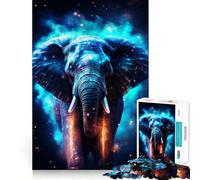 Puzzle Adulte Nébuleuse Éléphant Cyan Néon 1000 Pièces Jeu d'exercice Mental apaisant Design et Assemblage Cadeau Exceptionnel (50x75cm)