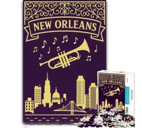 Puzzle Adulte New Orleans Cityscape with Trumpet and Notes, Format 300 PCS