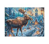 Puzzle Adulte Noël Forêt enneigée Élan Faune Sauvage Nature Sauvage 500 Pièces De Qualité Stimulant Amusant Et Captivant Idéal pour Soirées en Famille Et Amis 500 PCS（52×38cm）