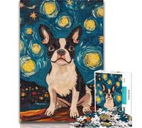 Puzzle Adulte Nuit étoilée Boston Terrier Puzzles pour Adultes 1000, Jeu Familial Anti-Stress Défi Difficile Cadeaux du Père Noël Secret 26x38cm