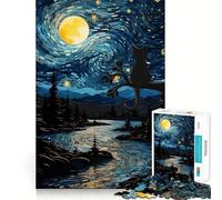 Puzzle Adulte Nuit étoilée et Chat 1000 pièces, Casse-tête, Passe-Temps à la Maison, Assemblage d'image, Cadeau mémorable 38x52cm