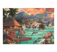 Puzzle adulte - océan et dauphin - maison sur pilotis et perroquets - montagne - 2000 pieces - collection paysage mer