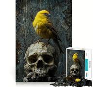 Puzzle adulte Oiseau jaune sur crâne 1000 pièces Détente et logique Jeu de mémoire amusant Assemblage stable Pièces qui ne bougent pas Format compact Idéal pour des moments de jeu en famille (38x26cm)