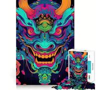 Puzzle Adulte Oni Yokai Turquoise néon 1000 pièces Sharp Logic, Jouet Anti-Stress, découpe précise, Objet de Collection (38x26cm)
