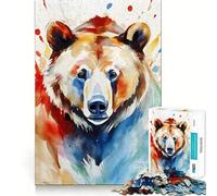Puzzle Adulte Ours Peint à l'aquarelle 1000 pièces Jeu de réflexion Cadeau Découpe de Haute précision Activité relaxante en Groupe à l'intérieur (38x26cm)