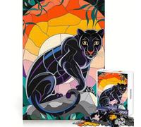 Puzzle Adulte Panthère Noire en vitrail, 1000 pièces, pour stimuler l'esprit, Calmer et se distraire, Bords Uniformes, Art, Cadeau de Noël (38x52cm)