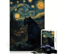 Puzzle Adulte Panthère Noire sous Un Ciel étoilé, 1000 pièces, pour stimuler l'esprit, Calmer et se distraire, Bords Uniformes, Art, Cadeau de Noël (38x26cm)