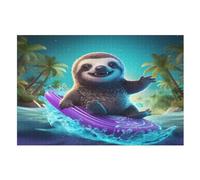 Puzzle Adulte Paresseux Surfeur 1000 Pièces pour Enfants À Partir De 12 Ans Puzzles en Bois Casse-tête （75×50cm）