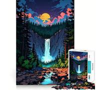 Puzzle Adulte Paysage de Cascade au Coucher du Soleil,1000 pièces,Jeu de réflexion,Cadeau,découpe de Haute précision,activité relaxante à Faire en Groupe à l'intérieur (38x26cm)