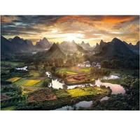 Puzzle Adulte Paysage de Chine au Couche de Soleil - 2000 Pieces - Set Collection Montagne et riziere + Carte Tigre