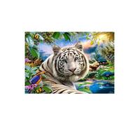 TOYS Puzzle Adulte Paysage paradisiaque avec Tigre Blanc du Bengale 1500 Pieces - Puzzle Animaux Sauvages - Paon et Oiseaux