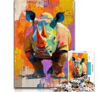 Puzzle Adulte Peinture à l'huile rhinocéros 1000 pièces, Jouet éducatif intellectuel et décompressant, idéal pour la décoration de Bureau (50x75cm)