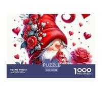 Puzzle Adulte Père Noël 1000 pièces - Père Noël GNOME Rose cœur Noël, Anti-Stress, Jeu Familial 52x38cm