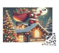 Puzzle Adulte Père Noël pour Décoration Murale Père Noël sur Toit avec Sac Jeu Éducatif Décompression 1000Pièces 52x38cm/1000pcs