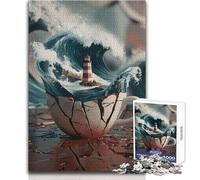 Puzzle Adulte Phare dans Une Tasse brisée - 1000 pièces - Jeu d'éveil Amusant et éducatif - Cadeau Original et Surprenant - Dimensions:38x26cm