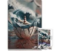 Puzzle Adulte Phare dans Une Tasse brisée - 1000 pièces - Jeu d'éveil Amusant et éducatif - Cadeau Original et Surprenant - Dimensions:50x75cm