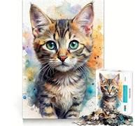 Puzzle Adulte Portrait de Chaton à l'aquarelle 1000 pièces,Jeu de réflexion,Cadeau,découpe de Haute précision,activité relaxante à Faire en Groupe à l'intérieur (38x26cm)