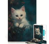 Puzzle Adulte Portrait de Chaton Blanc 1000 pièces,Jeu de réflexion,Cadeau,découpe de Haute précision,activité relaxante à Faire en Groupe à l'intérieur (50x75cm)