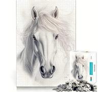 Puzzle Adulte Portrait de Cheval Blanc 1000 pièces Découpe de Haute précision Facile à Apprendre Idéal pour Toute la Famille (50x75cm)