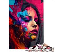 Puzzle Adulte Portrait de Femme coloré Puzzle Cadeau 100% Carton recyclé Puzzles familiaux Amusants pour Adultes Casse-tête pour Adultes (26x38 cm)