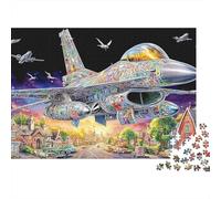 Puzzle Adulte Premium 1000 Pièces, Avion d'Attaque, Avion Étoilé au-Dessus d'un Paysage Magique, Robustes Épais Haute Qualité, Défi Difficile Antistress 52x38cm