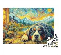 Puzzle Adulte Premium 1000 Pièces, Bouvier Bernois dans Un Chalet Douillet, Saint-Bernard sous Un Ciel Étoilé, Robustes Épais Haute Qualité, Défi Antistress Jeu 52x38cm