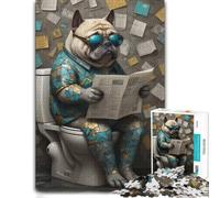 Puzzle Adulte Pug Dog on The Toilet, 1000 PCS