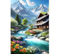 Puzzle Adulte Puzzle 1000 pièces Cabanes de rivières de Montagne Puzzles Adultes à partir de 14 Ans Puzzles de Famille