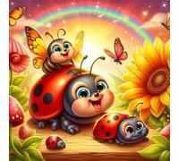 Puzzle Adulte - Puzzles 1000 pièces - Fleurs de Coccinelle de Dessin animé - DIY Puzzles,Décoration Familiale,Cadeaux de Vacances Puzzle Jouet