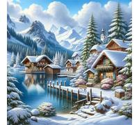 Puzzle Adulte - Puzzles 150 pièces - Paysage de Montagne du Village d'hiver - DIY Puzzles,Décoration Familiale,Cadeaux de Vacances Puzzle Jouet