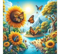 Puzzle Adulte - Puzzles 35 pièces - Paysage de Papillons de Tournesol - DIY Puzzles,Décoration Familiale,Cadeaux de Vacances Puzzle Jouet