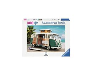 Puzzle adulte Ravensburger 1000 pièces Volkswagen T1 Camper Van Voiturette camping vert et toit beige