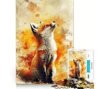 Puzzle Adulte Renard Aquarelle regardant vers Le Haut,1000 pièces,Jeu de réflexion,Cadeau,découpe de Haute précision,activité relaxante en Groupe à l'intérieur (38x52cm)