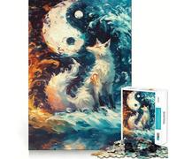 Puzzle Adulte Renard Yin Yang 1000 pièces,Jeu Stimulant l'esprit,découpe Laser de qualité supérieure,activité relaxante en Groupe à l'intérieur (50x75cm)