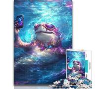 Puzzle Adulte Requin Selfie Puzzle Adulte 1000 pièces Difficile, Jouets Jeux éducatifs Soulagement du Stress Liste de souhaits avec Père Noël 26x38cm