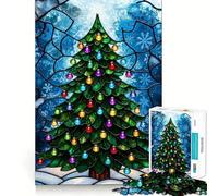 Puzzle Adulte Sapin de Noël en vitrail 1000 pièces, Jeu de logique et de réflexion, Plaisir Lent, découpe précise, pièce de Collection 38x26cm