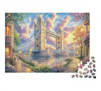 Puzzle Adulte Scène du Pont de Londres 1000 pièces | Décompression éducative Tower Bridge illuminé la Nuit Décoration Murale & Excellent Cadeau 70x50cm/1000pcs