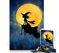 Puzzle Adulte Silhouette de sorcière Volant sur Un Balai, 1000 pièces, Assemblage serré, idéal pour développer l'esprit d'analyse et se détendre, Cadeau d'hiver (38x52cm)