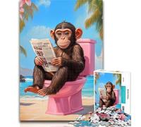 Puzzle Adulte Singe aux Toilettes 1000 pièces pour Adultes et Adolescents, pour Passer Un Bon Moment à la Maison et améliorer l'amour Entre Couples 26x38cm