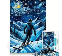 Puzzle Adulte Ski Nuit étoilée 1000 pièces Stimule la mémoire Calme et sérénité Bords Nets Pièce de Collection 38x26cm