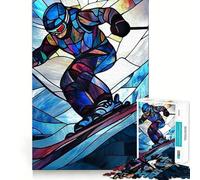 Puzzle Adulte Skieur en vitrail 1000 pièces, Jeu d'exercice Mental, Relaxation, pour Les vœux du Père Noël 38x52cm