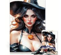 Puzzle Adulte Sorcière avec breloque Citrouille 1000 pièces Pensée Claire, détente et évasion Bords précis Cadeau de Noël (38x26cm)