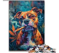 Puzzle Adulte Staffordshire Bull Terrier Fumeur 1000 pièces, Jeux éducatifs et éducatifs pour Toute la Famille avec Affiche et fiche de Questions 50x75cm
