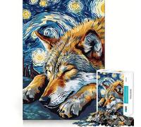 Puzzle Adulte Style Loup dans la Nuit Étoilée,1000 pièces,Jeu de Stimulation Cognitive,sans Espace,Assemblage précis,Cadeau d'anniversaire,Casse-tête (38x26cm)