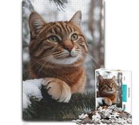Puzzle Adulte Tabby Cat in Snowy Pine Tree, 300 PCS