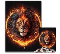 Puzzle Adulte tête de Lion de feu 1000 pièces en Bois pour Les fêtes, Les Anniversaires et Les soirées de Jeux en Famille 50x75cm/19,68x29,52 Pouces